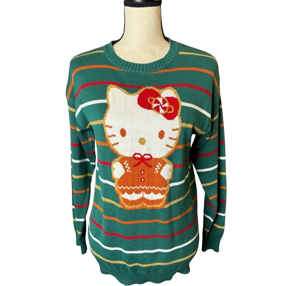 Hello Kitty by Sanrio Holiday Striped Knit Sweater Women's XL Christmas Striped